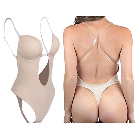 NWT nude U plunge push up backless thong full body shaper size 34 (M) - Picture 2 of 16